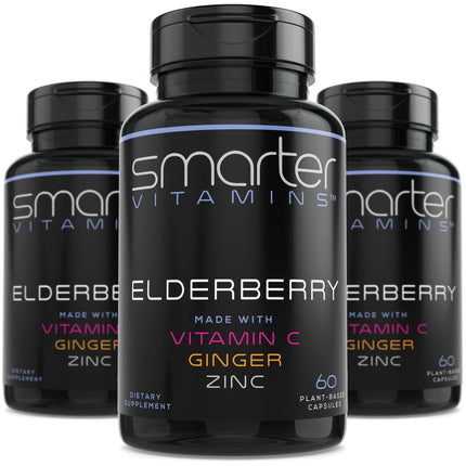 (3 Pack) Smarter Elderberry Capsules + Vitamin C & Zinc – 180 Vegan Pills