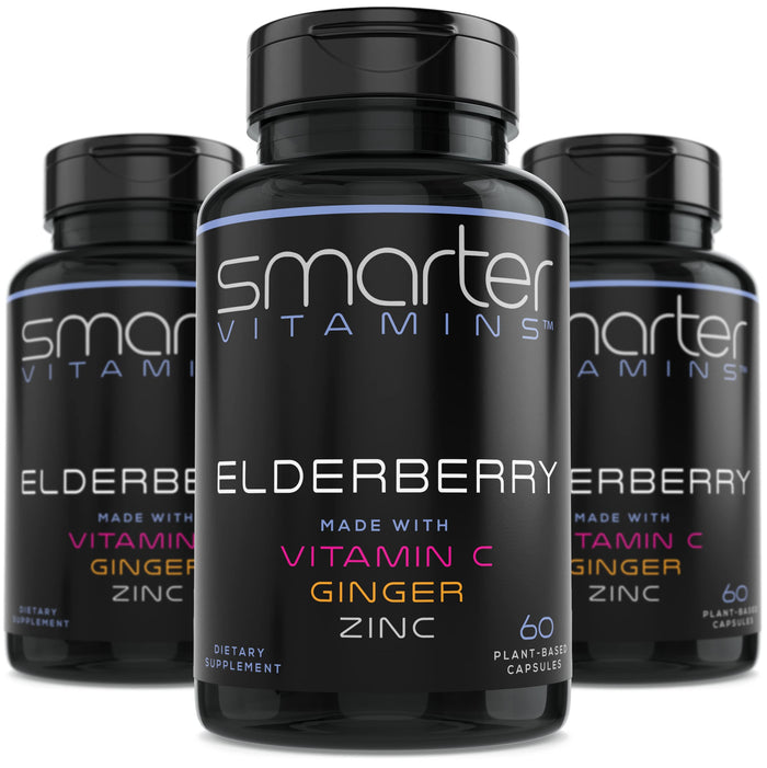 (3 Pack) Smarter Elderberry Capsules + Vitamin C & Zinc – 180 Vegan Pills