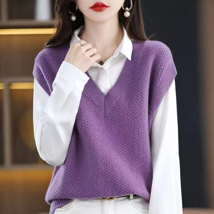 Outer Wear V-neck Sleeveless Pullover Sweater Knitted Outerwear Vest