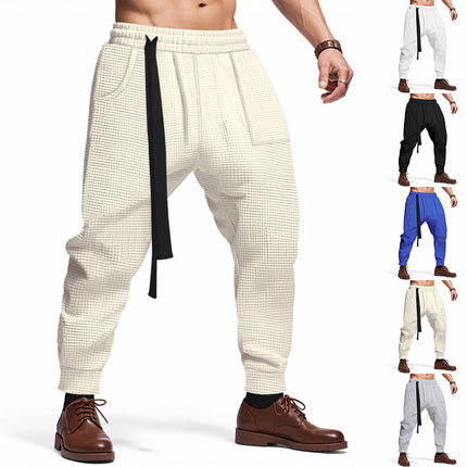 Men's Casual Pants Solid Waffle Male Hip Hop Streetwear Track Pants Joggers Trousers Fashion Harajuku Men Pants