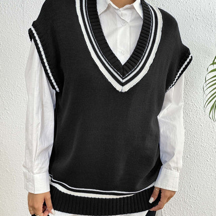 Environment European And American Women's Clothing Color Matching Casual Wool Vest Sweater