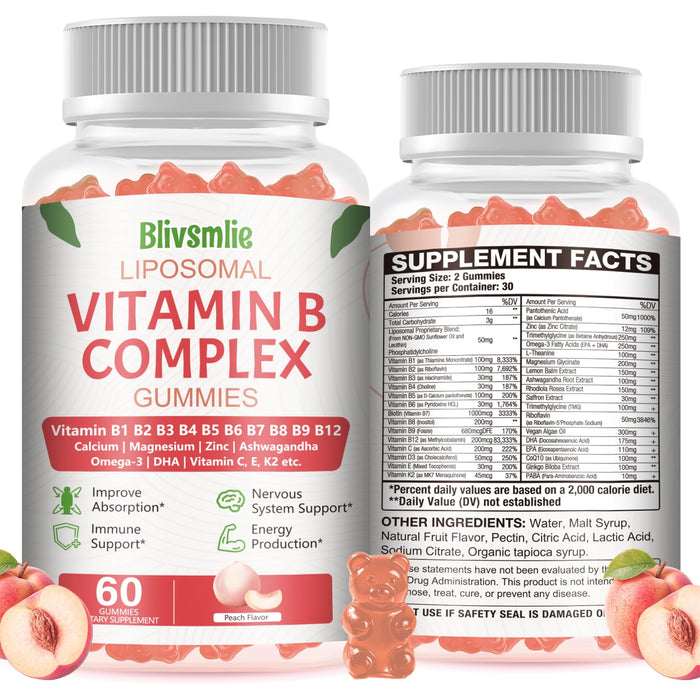 33-In-1 Liposomal Vitamin B Complex Gummies – B1 to B12 + C, D3 & K2 | Energy, Immunity & Heart Support