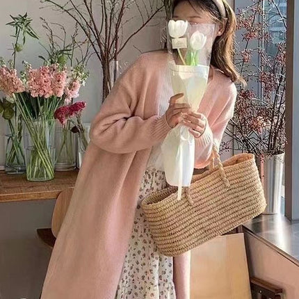 Women's Mid-length Knitted Cardigan V-neck Thickened Sweater Coat