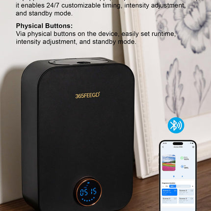 365FEEGD Home Diffuser – 150ml Large Capacity, Bluetooth-Controlled Essential Oil Diffuser with 24/7 Customizable Settings (Black)