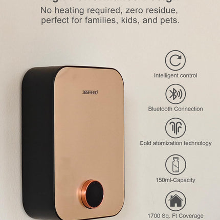 365FEEGD Home Diffuser 150ml – Bluetooth Control, 24/7 Customizable Settings (Black Gold)