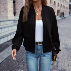 Solid Color Faux Pocket Zip Jacket Casual Long Sleeve For Autumn And Winter