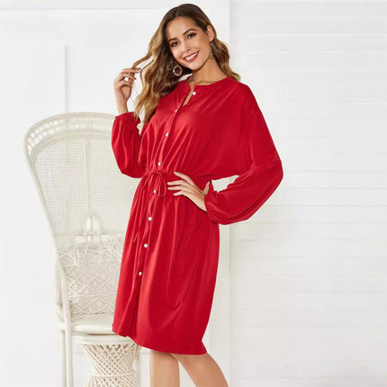 Elastic Cuffs Loose Elastic Belt Cinched Short Dress