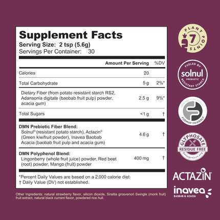 38TERA DMN Daily Microbiome Nutrition | Plant-Based Fiber Powder with 3 Prebiotics, Low FODMAP, Vegan, Wild Berry