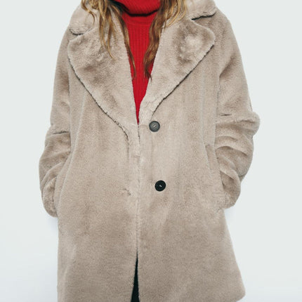 Fall Winter Fashion Artificial Fur Women's Warm Mid-length Coat