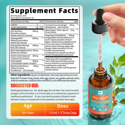 3Pack Sea Moss Drops – Irish Sea Moss Chlorophyll Liquid with Black Seed Oil & Immune Support
