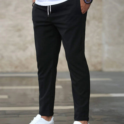 Men's Casual Pants With Pockets Fashion Slim Fit Drawstring Trousers