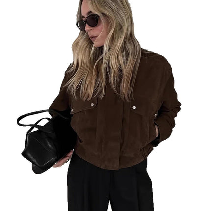Jacket Brown Coat Front Zipper Short Trench Coat Coat