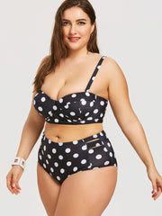Retro Polka Dot High-rise Bikini Top Bottom Padded Swimsuit Plus Size Swimwear