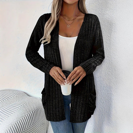 Solid Color Pocket Long Sleeve Bottoming Cardigan Knitwear