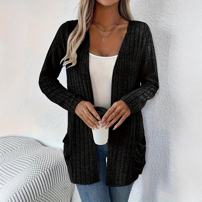 Solid Color Pocket Long Sleeve Bottoming Cardigan Knitwear