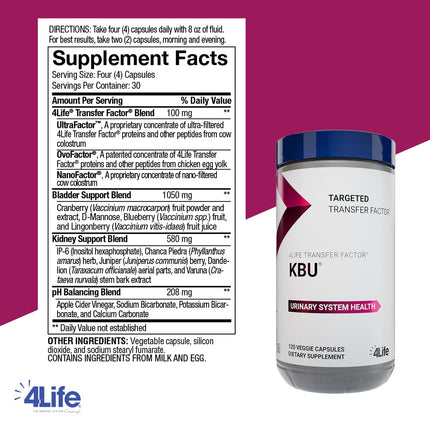 4Life KBU Urinary Support Supplement – Transfer Factor & Cranberry, 120 Veggie Caps