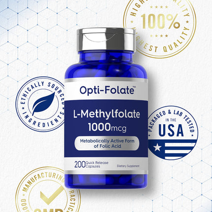 Carlyle L-Methylfolate 1000mcg | 200 Capsules | Opti-Folate – Non-GMO, Gluten Free | 5-MTHF Methyl Folate