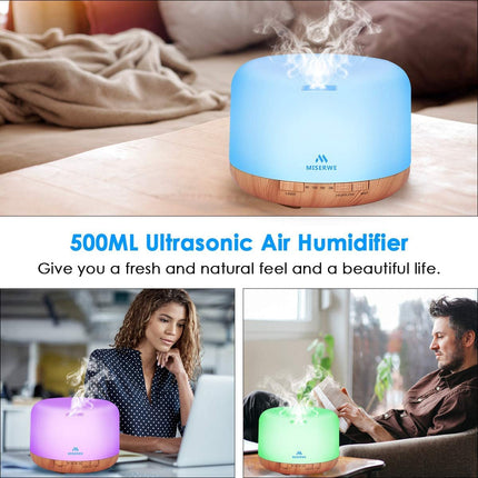 500ml Diffuser with Remote — Waterless Auto Shut Off, Timing Modes, 7-Color Lights