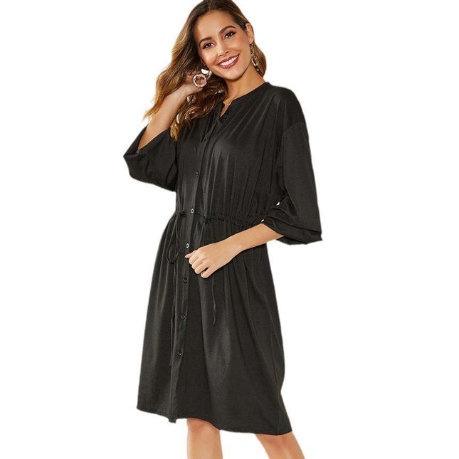 Elastic Cuffs Loose Elastic Belt Cinched Short Dress