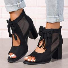 Platform Chunky High Heels Women's Sandals Bow Decoration Open Toe Block Ankle Strap Sandals For Dress Bridal Party Shoes