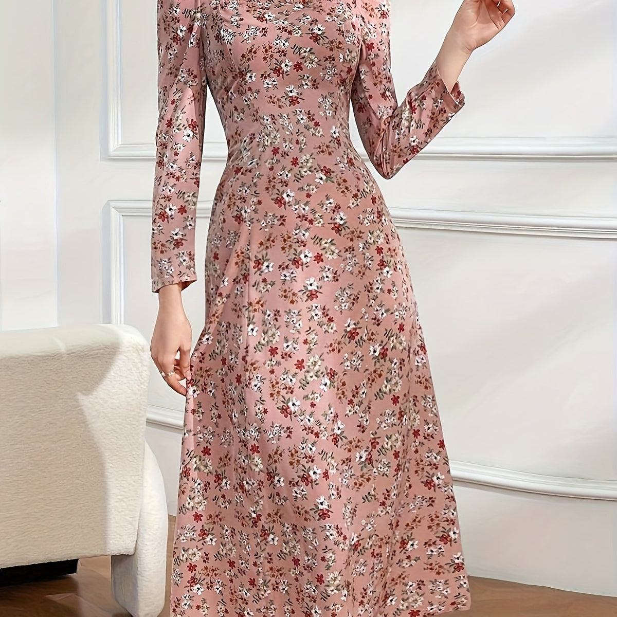 Vibrant Floral Print Square Neck Blouse - Elegant Ruffle Trim, Long Sleeve, Slim Fit, Comfy, Versatile, Spring & Fall Essential - Women's Stylish Clothing for Everyday Wear