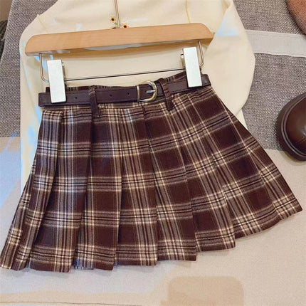 Children's Casual Plaid Pleated Skirt Cotton