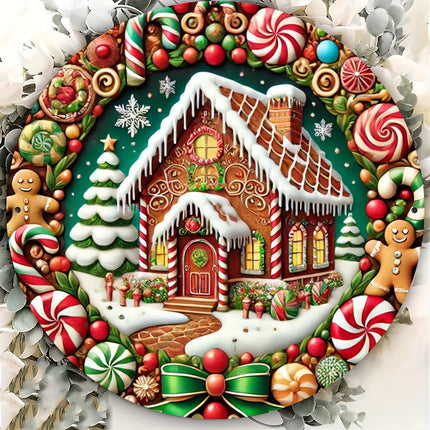 Christmas Candy Gingerbread Man Christmas Tree House Round Wooden Sign Door Plate