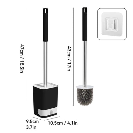 Punch-Free Wall Mounted Toilet Brush with Drainable Base Long Handle Plastic Toilet Cleaning Brush Bathroom Accessories