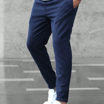 Men's Casual Pants With Pockets Fashion Slim Fit Drawstring Trousers