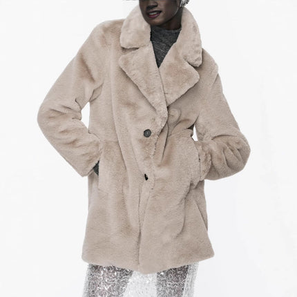 Fall Winter Fashion Artificial Fur Women's Warm Mid-length Coat