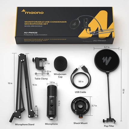 Maono USB Professional Cardioid Microphone with Boom Arm