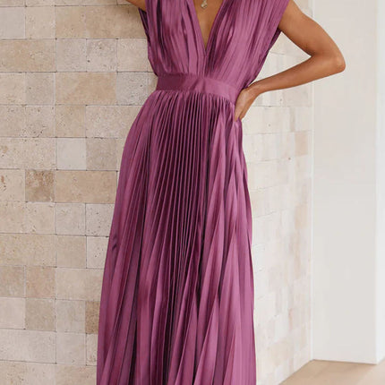 Summer V-neck Pleated Dress INS Fashion Casual Loose Zip Sleeveless Dresses For Women Clothing