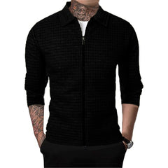 Men's Casual Long-sleeved Lapel Waffle Jacket Cardigan