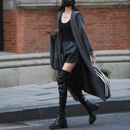 Long Knitted Cardigan Women's Sweater Hooded Trench Coat Coat