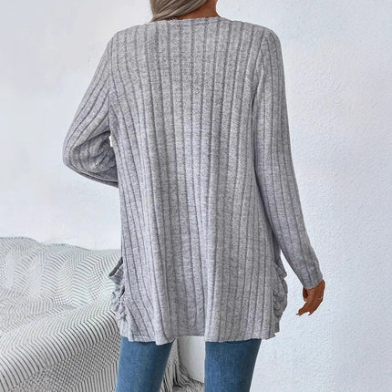 Solid Color Pocket Long Sleeve Bottoming Cardigan Knitwear