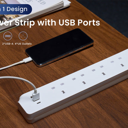 Maplin 1.8m 4 Socket 13 Amp Extension Lead with 2x USB-A / 1x USB-C Ports