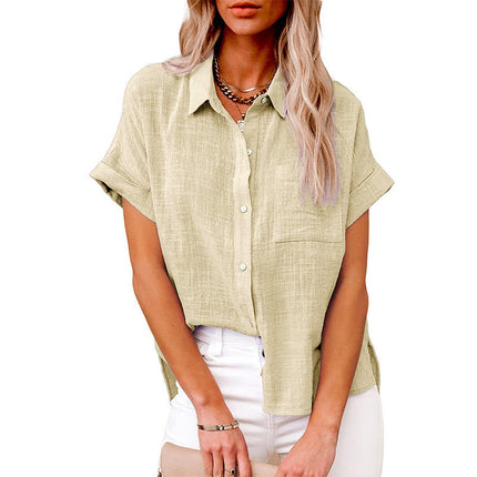 Summer Lapel Short Sleeve Shirt With Pockets Fashion Casual Solid Color Button Tops Women's Clothing