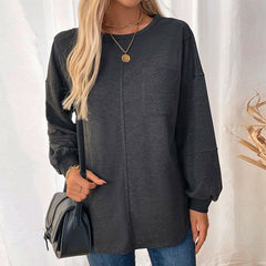 Round Neck Mid-length Solid Color Hoodie Women