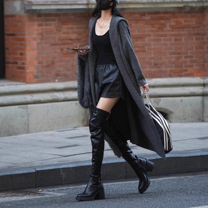 Long Knitted Cardigan Women's Sweater Hooded Trench Coat Coat