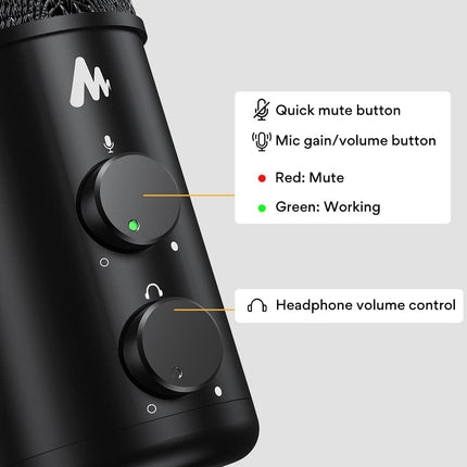 Maono USB-C Desktop Condenser Cardioid Omnidirectional Microphone with Headphone Jack