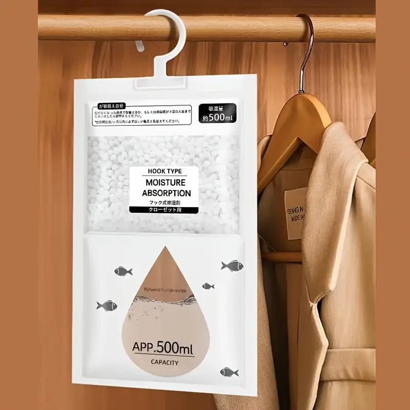 5-Pack Large Dehumidifier Bags 500ml – High Capacity Non-Electric Moisture Absorber for Closet, Wardrobe, Drawer & Home | Reusable Hanging Dehumidifiers, No Power Needed