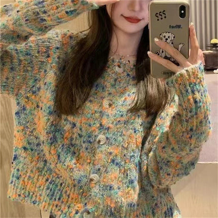 Retro Gentle Idle Style Knitted Rainbow Sweater