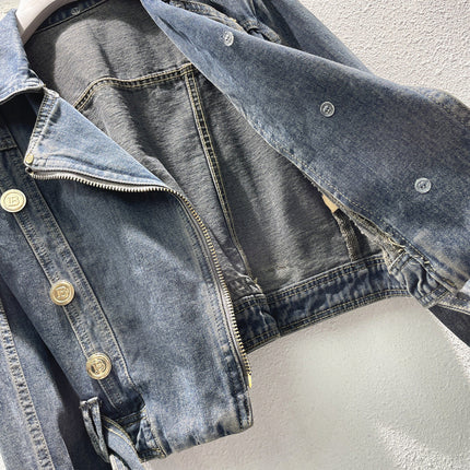 Fashion Denim Jacket Women's Retro High Waist Crop Top