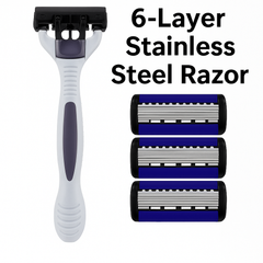 6-Layer Stainless Steel Razor with 3 Refill Blades – Smooth, close & irritation-free shave. Reusable & eco-friendly design for daily grooming.