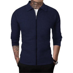 Men's Casual Long-sleeved Lapel Waffle Jacket Cardigan
