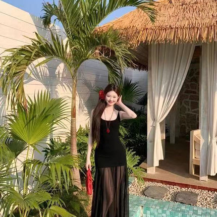 Pure Desire Mesh Splicing Sling Dress Women