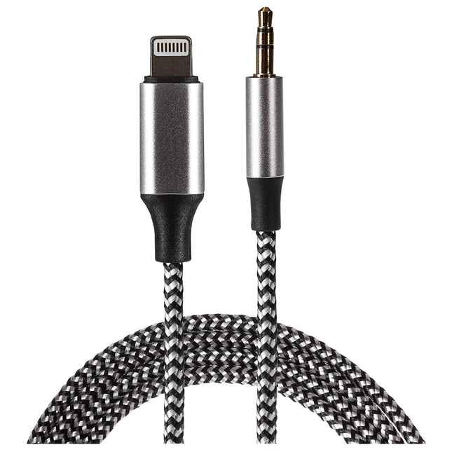 Maplin Lightning to 3.5mm Aux Stereo 3 Pole Jack Plug Braided Cable - Silver, 1m