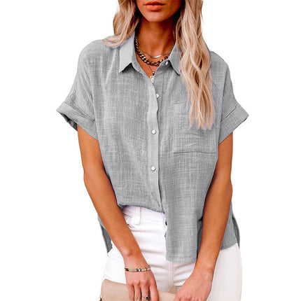 Summer Lapel Short Sleeve Shirt With Pockets Fashion Casual Solid Color Button Tops Women's Clothing