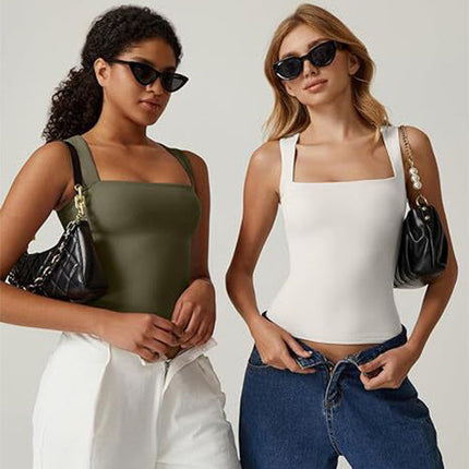 Summer Square-neck Tank Vest Ins Fashion Slim Solid Sleeveless Tops For Women Clothing