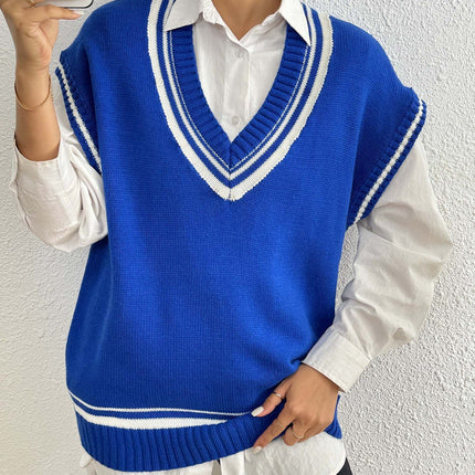 Environment European And American Women's Clothing Color Matching Casual Wool Vest Sweater